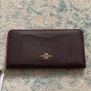 Coach burgundy saffiano leather zip around wallet